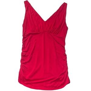 CAbi V Neck Tank Rouched Sides Red Size Large